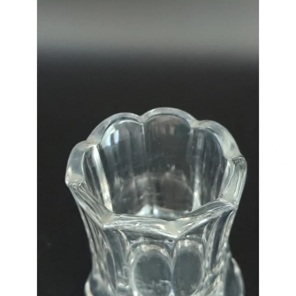Vintage Clear Pressed Glass Toothpick Holder Mini Bud Vase Scalloped Fluted